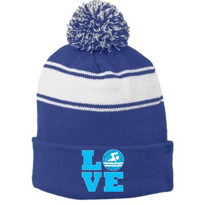 Swim Love Cool Gift For Swimmers And Swimming Coaches Stripe Pom Pom Beanie