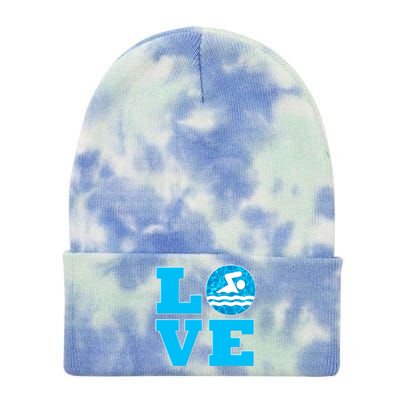 Swim Love Cool Gift For Swimmers And Swimming Coaches Tie Dye 12in Knit Beanie