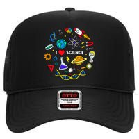 Science Lover Chemistry Biology Physics Love Science High Crown Mesh Back Trucker Hat