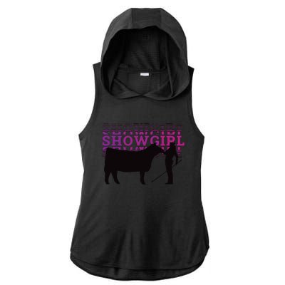 Showgirl Livestock Cattle Showing Fun Show Cattle Ladies PosiCharge Tri-Blend Wicking Draft Hoodie Tank