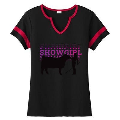 Showgirl Livestock Cattle Showing Fun Show Cattle Ladies Halftime Notch Neck Tee