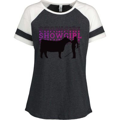 Showgirl Livestock Cattle Showing Fun Show Cattle Enza Ladies Jersey Colorblock Tee