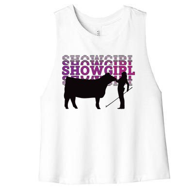 Showgirl Livestock Cattle Showing Fun Show Cattle Women's Racerback Cropped Tank