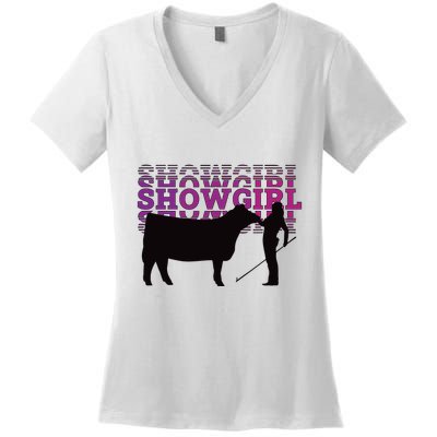 Showgirl Livestock Cattle Showing Fun Show Cattle Women's V-Neck T-Shirt