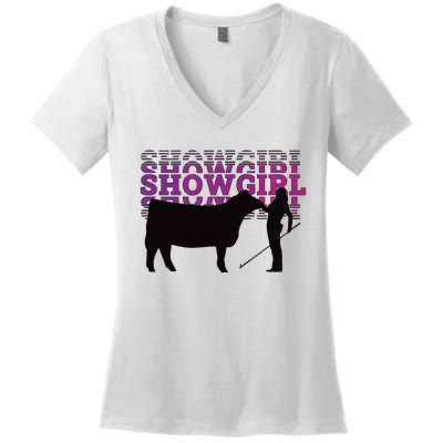 Showgirl Livestock Cattle Showing Fun Show Cattle Women's V-Neck T-Shirt