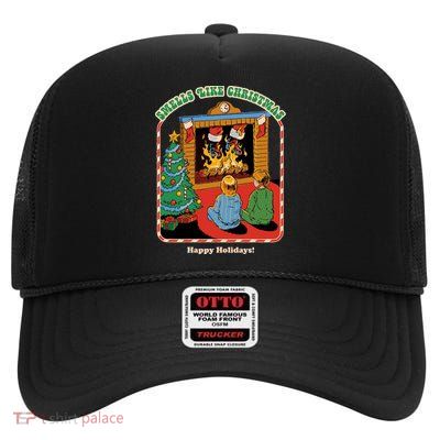 Smells Like Christmas Happy Holidays High Crown Mesh Back Trucker Hat