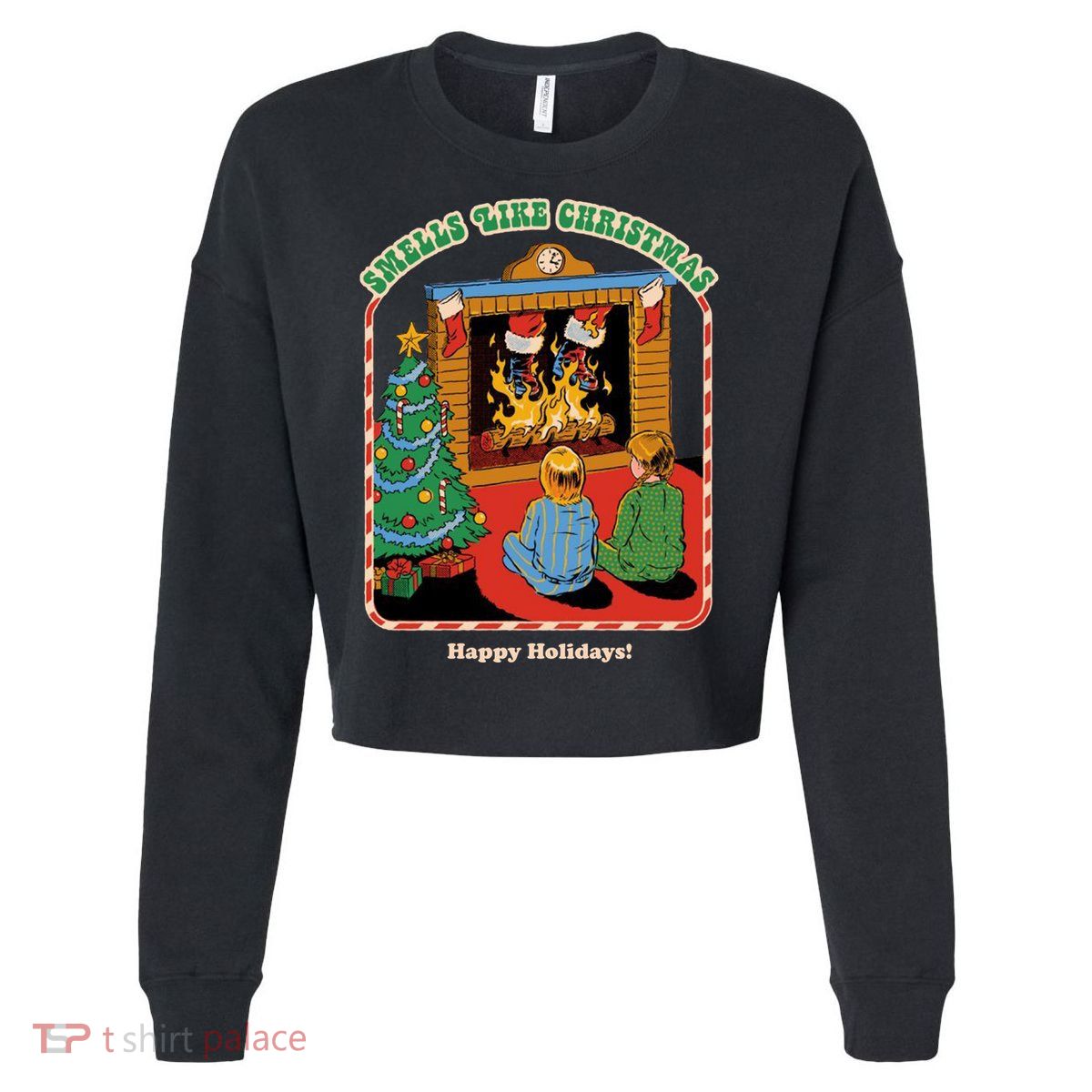 Smells Like Christmas Happy Holidays Cropped Pullover Crew