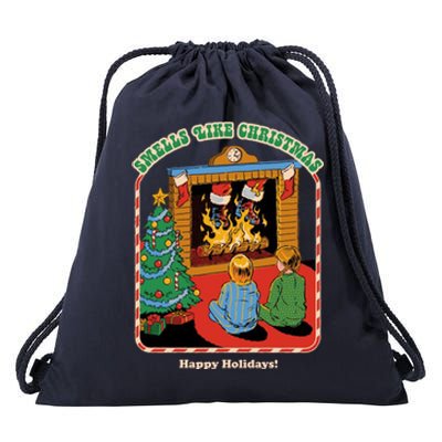 Smells Like Christmas Happy Holidays Drawstring Bag