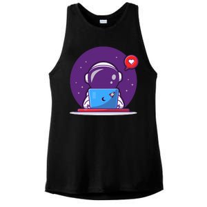 Sending Love, Cute Astronaut On A Laptop Ladies PosiCharge Tri-Blend Wicking Tank