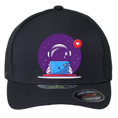 Sending Love, Cute Astronaut On A Laptop Flexfit Unipanel Trucker Cap