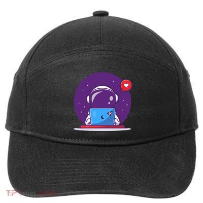 Sending Love, Cute Astronaut On A Laptop 7-Panel Snapback Hat