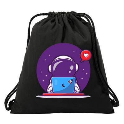 Sending Love, Cute Astronaut On A Laptop Drawstring Bag