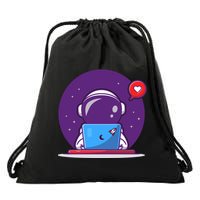 Sending Love, Cute Astronaut On A Laptop Drawstring Bag
