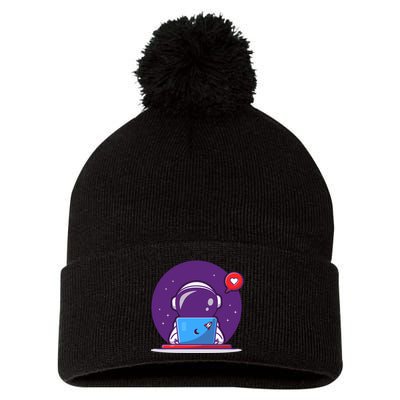 Sending Love, Cute Astronaut On A Laptop Pom Pom 12in Knit Beanie