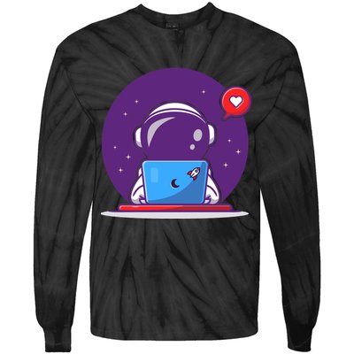 Sending Love, Cute Astronaut On A Laptop Tie-Dye Long Sleeve Shirt
