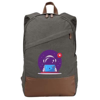 Sending Love, Cute Astronaut On A Laptop Cotton Canvas Backpack