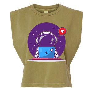 Sending Love, Cute Astronaut On A Laptop Garment-Dyed Women's Muscle Tee