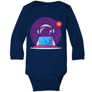 Sending Love, Cute Astronaut On A Laptop Baby Long Sleeve Bodysuit