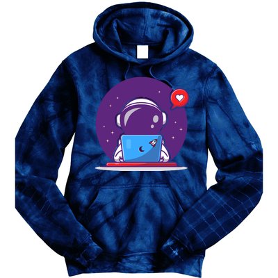 Sending Love, Cute Astronaut On A Laptop Tie Dye Hoodie