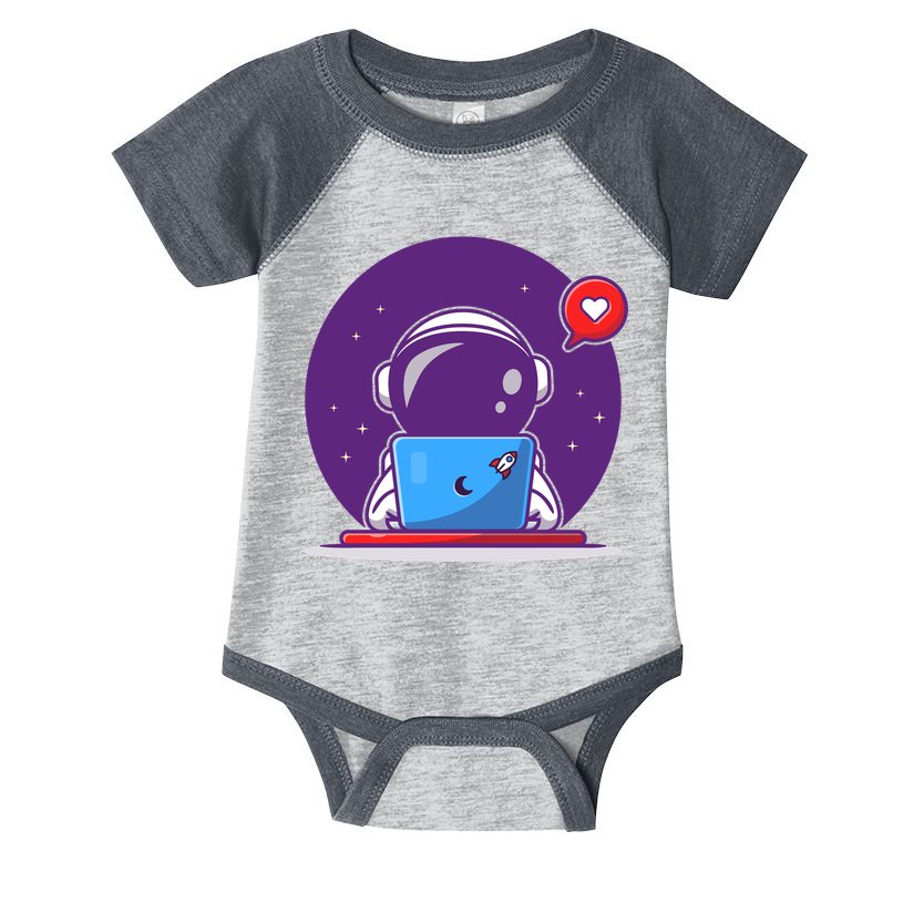 Sending Love, Cute Astronaut On A Laptop Infant Baby Jersey Bodysuit