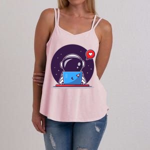 Sending Love, Cute Astronaut On A Laptop Women's Strappy Tank