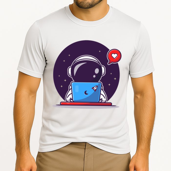 Sending Love, Cute Astronaut On A Laptop Performance Shirt