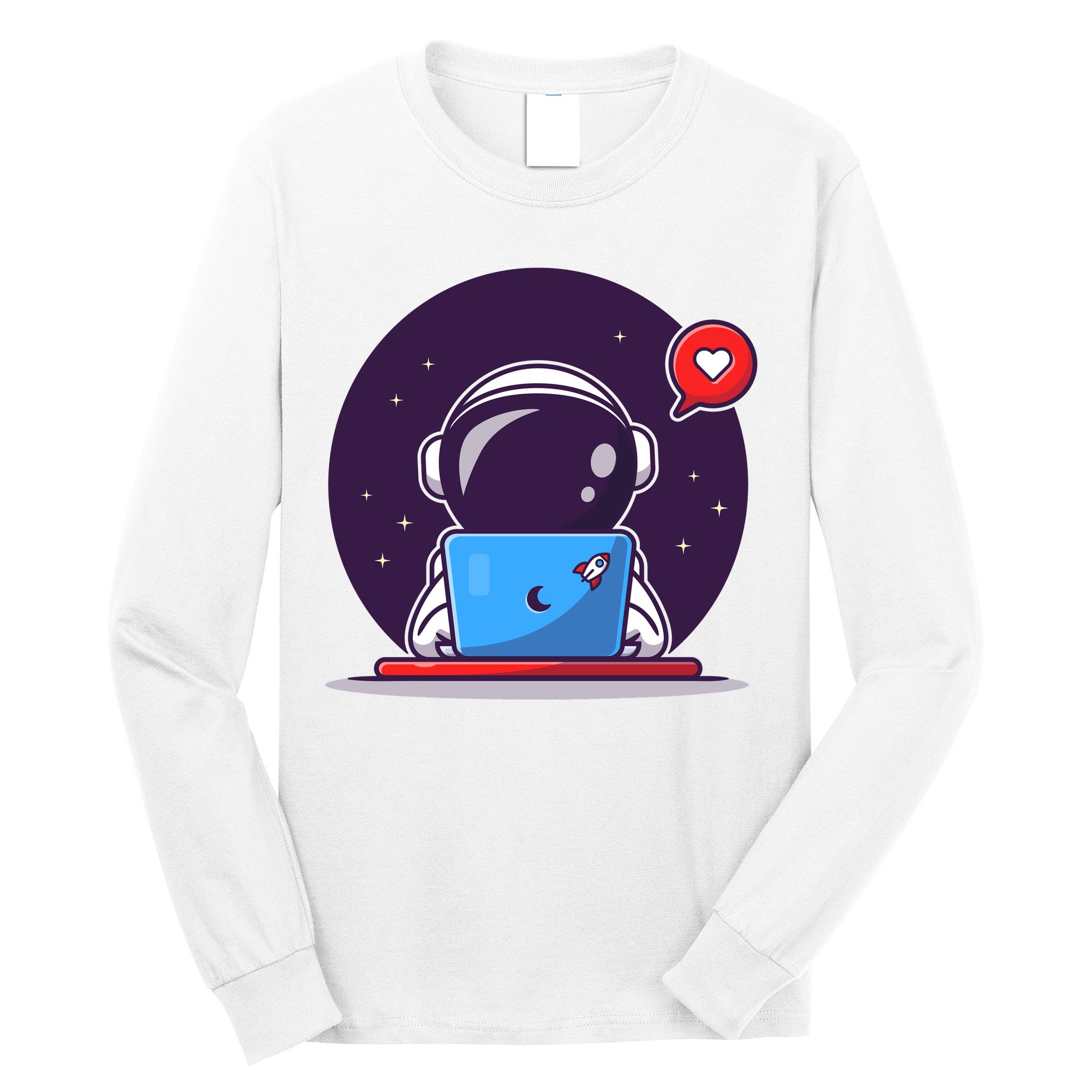 Sending Love, Cute Astronaut On A Laptop Long Sleeve Shirt