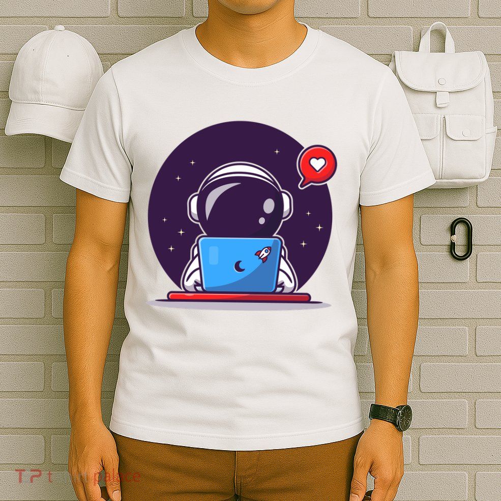 Sending Love, Cute Astronaut On A Laptop T-Shirt