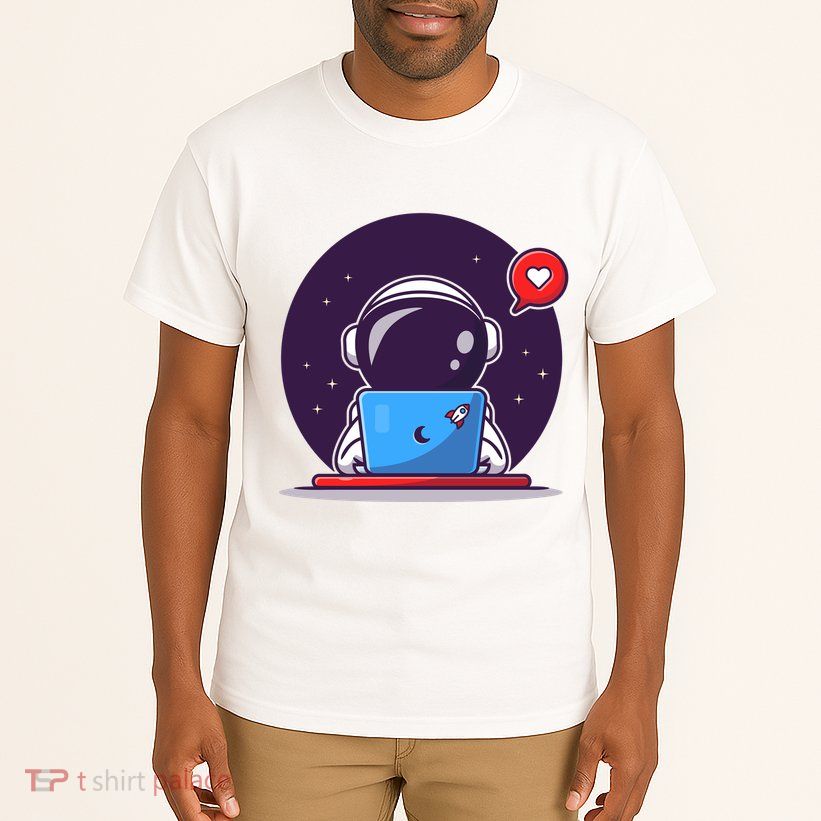 Sending Love, Cute Astronaut On A Laptop Tall T-Shirt