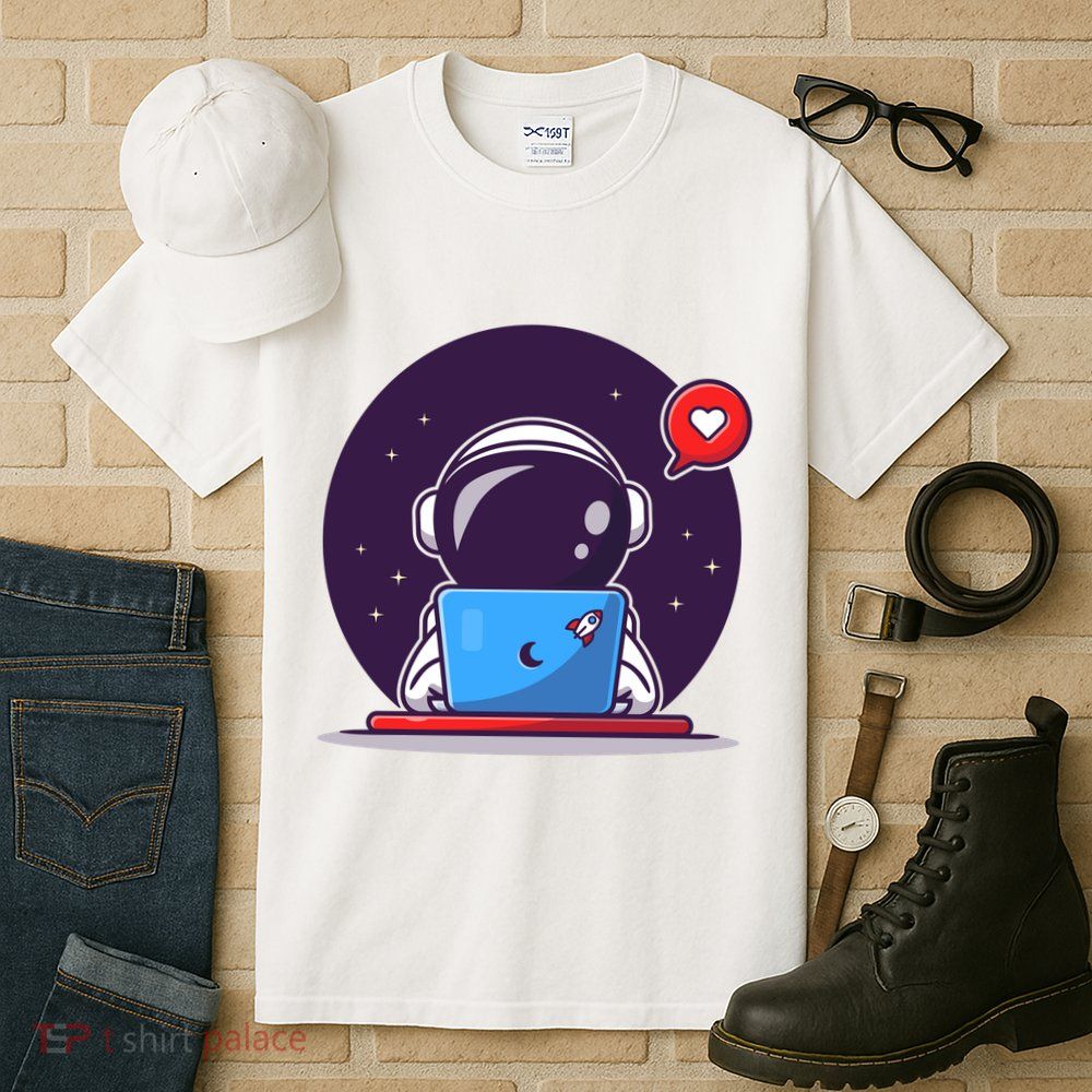 Sending Love, Cute Astronaut On A Laptop Tall T-Shirt