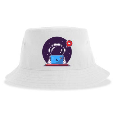 Sending Love, Cute Astronaut On A Laptop Sustainable Bucket Hat