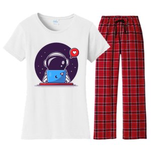 Sending Love, Cute Astronaut On A Laptop Women's Flannel Pajama Set