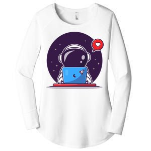 Sending Love, Cute Astronaut On A Laptop Women's Perfect Tri Tunic Long Sleeve Shirt