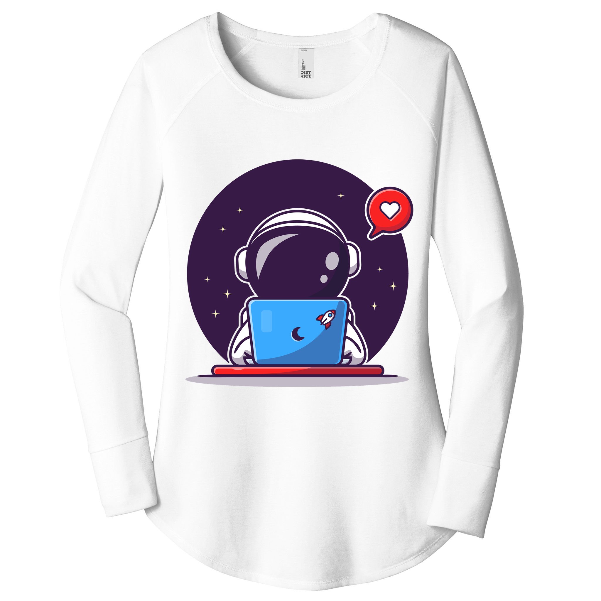 Sending Love, Cute Astronaut On A Laptop Women's Perfect Tri Tunic Long Sleeve Shirt