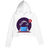 Sending Love, Cute Astronaut On A Laptop Crop Fleece Hoodie