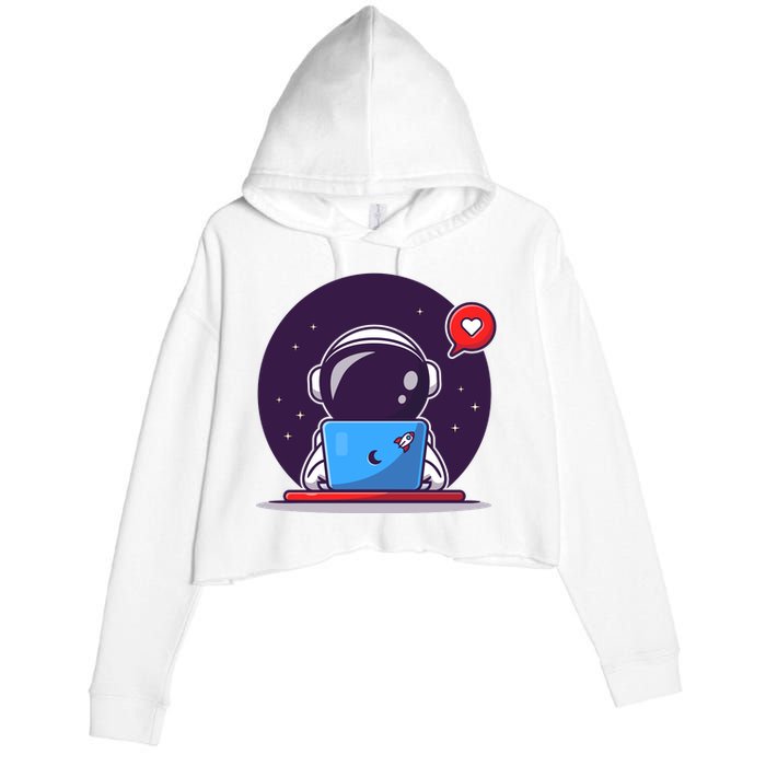 Sending Love, Cute Astronaut On A Laptop Crop Fleece Hoodie