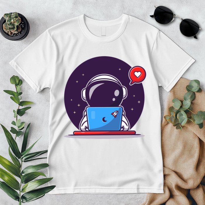 Sending Love, Cute Astronaut On A Laptop Premium T-Shirt