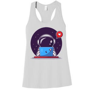 Sending Love, Cute Astronaut On A Laptop Women's Racerback Tank