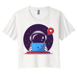 Sending Love, Cute Astronaut On A Laptop Women's Crop Top Tee