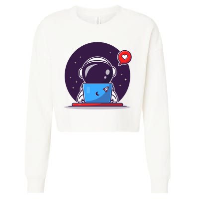 Sending Love, Cute Astronaut On A Laptop Cropped Pullover Crew