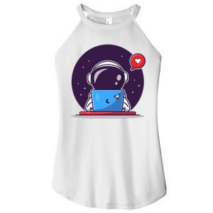 Sending Love, Cute Astronaut On A Laptop Women's Perfect Tri Rocker Tank