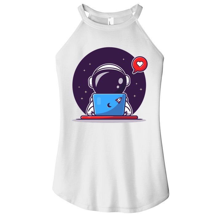 Sending Love, Cute Astronaut On A Laptop Women's Perfect Tri Rocker Tank