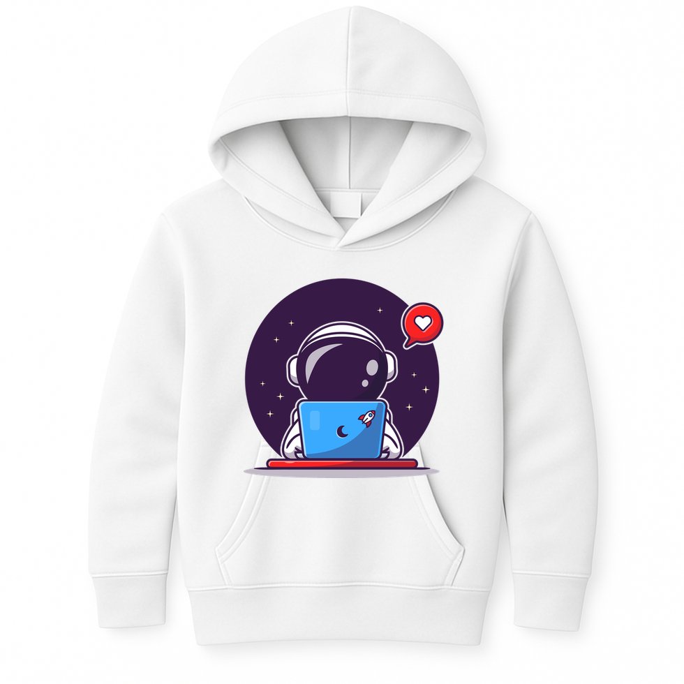 Sending Love, Cute Astronaut On A Laptop Kids Hoodie