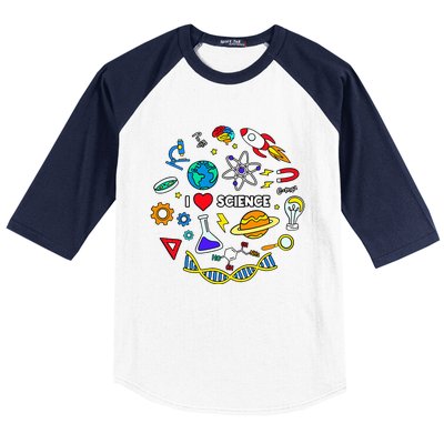 Science Lover Chemistry Biology Physics Love Science  Baseball Sleeve Shirt