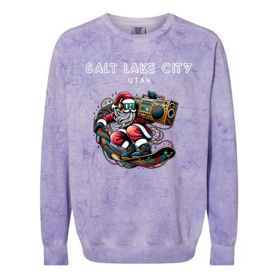 Salt Lake City Utah Cool Snowboard Christmas Santa Gift Colorblast Crewneck Sweatshirt