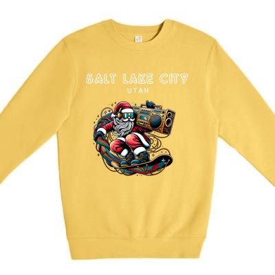 Salt Lake City Utah Cool Snowboard Christmas Santa Gift Premium Crewneck Sweatshirt