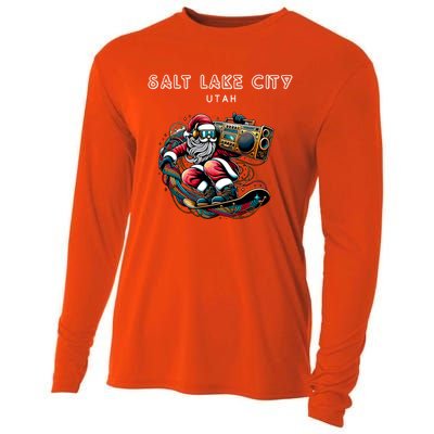 Salt Lake City Utah Cool Snowboard Christmas Santa Gift Cooling Performance Long Sleeve Crew