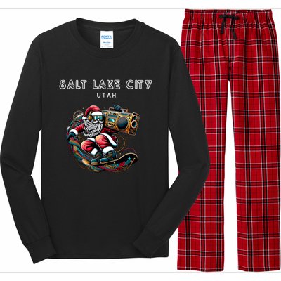 Salt Lake City Utah Cool Snowboard Christmas Santa Gift Long Sleeve Pajama Set