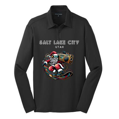 Salt Lake City Utah Cool Snowboard Christmas Santa Gift Silk Touch Performance Long Sleeve Polo