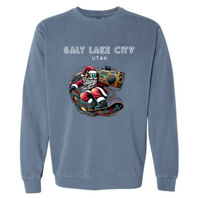 Salt Lake City Utah Cool Snowboard Christmas Santa Gift Garment-Dyed Sweatshirt